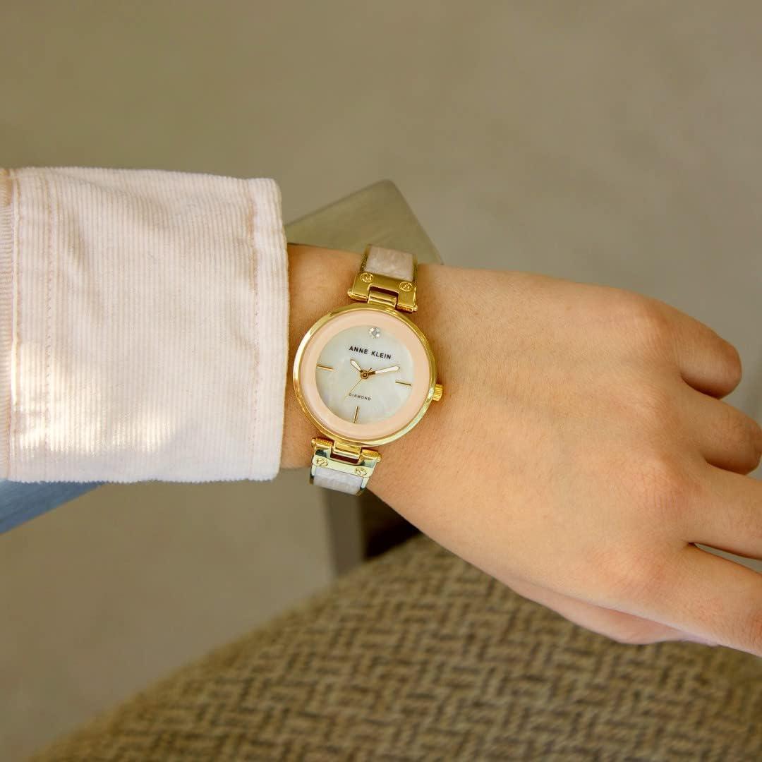 imageAnne Klein Womens Genuine Diamond Dial Bangle WatchLight PinkGold