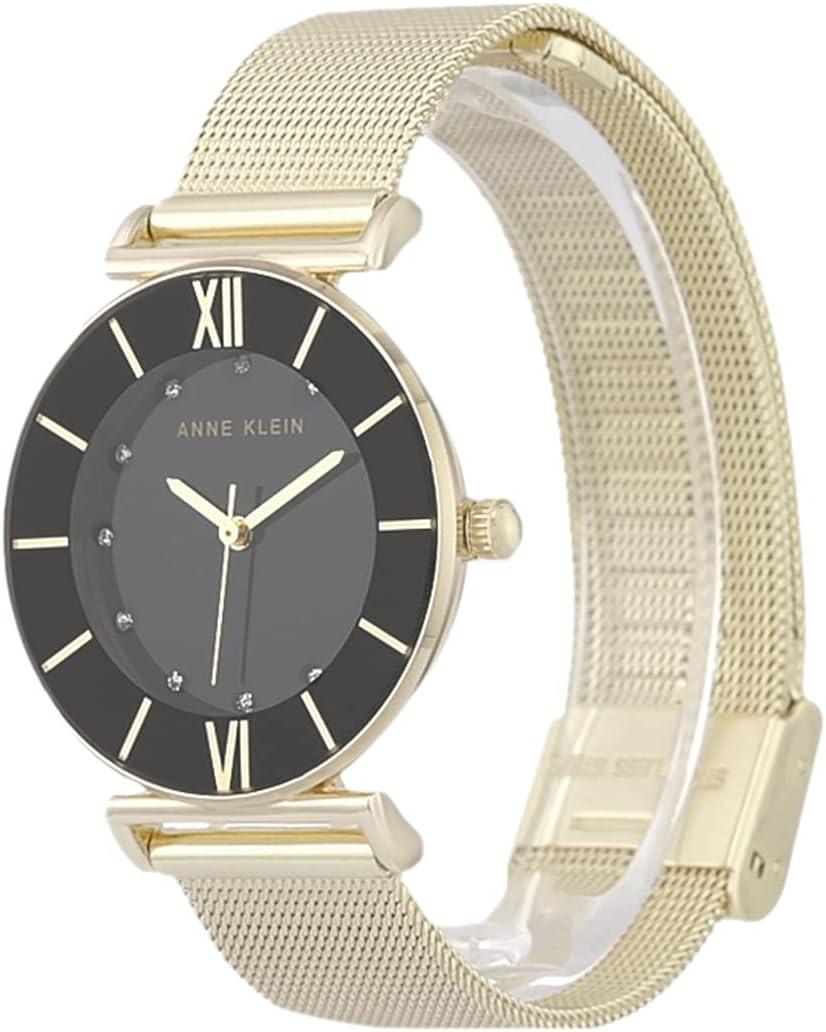 imageAnne Klein Womens Glitter Accented Mesh Bracelet WatchGoldBlack