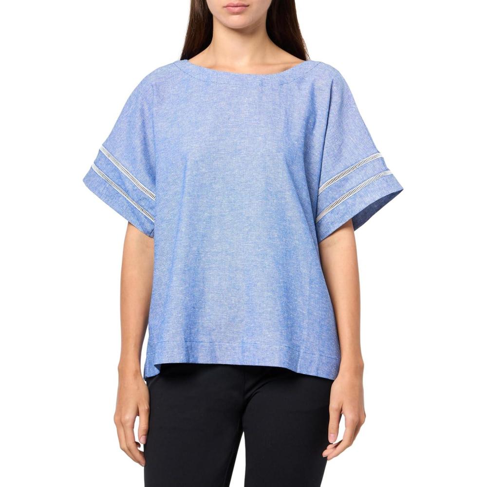 imageAnne Klein Womens Dolman Sleeve Blouse W TrimSantorini BlueBrt Wht