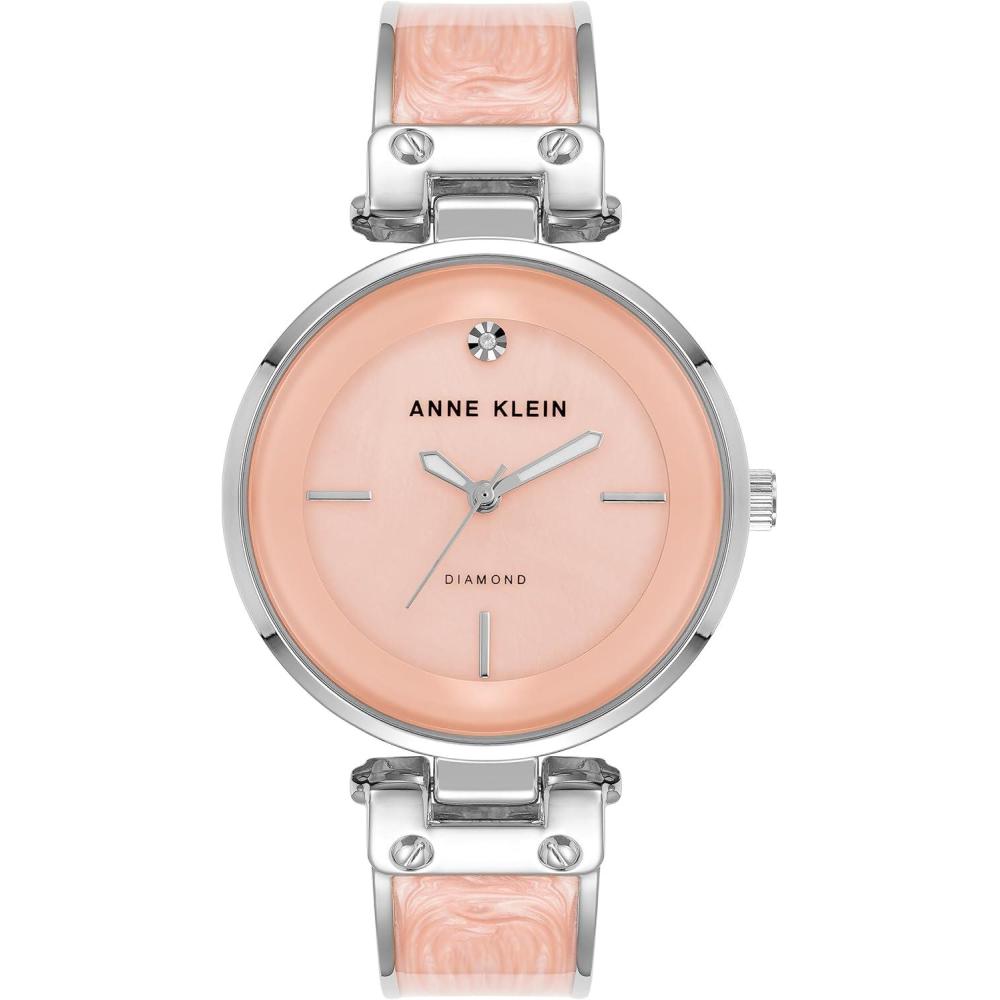 imageAnne Klein Womens Genuine Diamond Dial Bangle WatchBlush PinkSilver