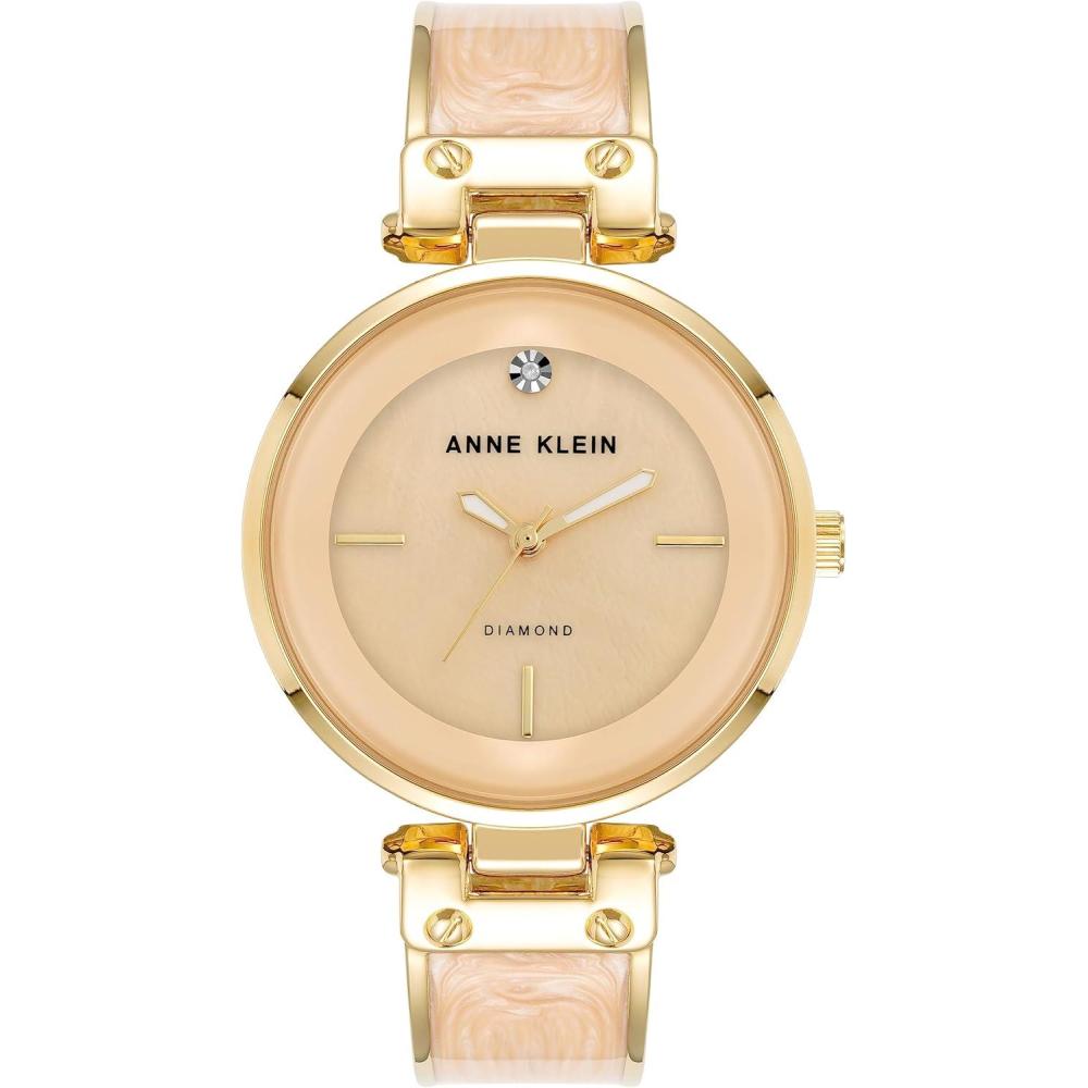 imageAnne Klein Womens Genuine Diamond Dial Bangle WatchCreamGold