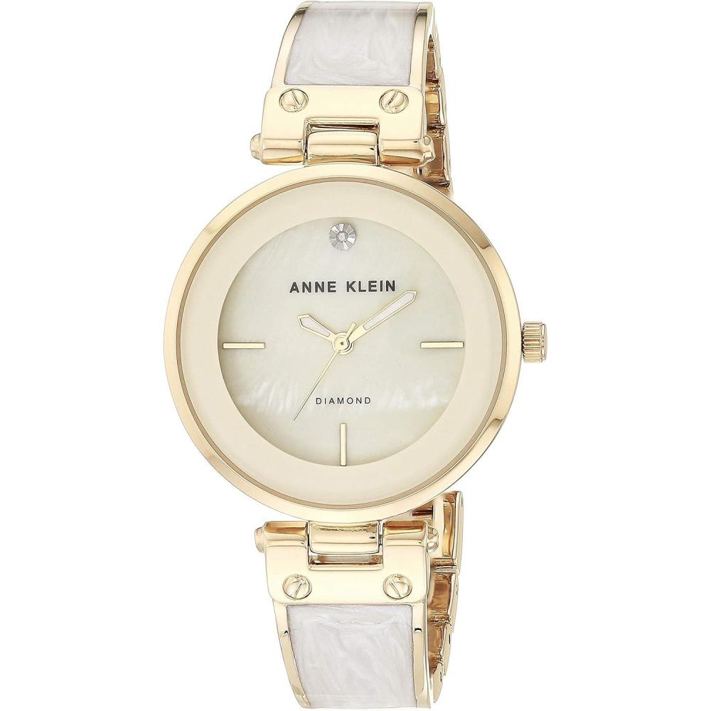 imageAnne Klein Womens Genuine Diamond Dial Bangle WatchIvoryGold