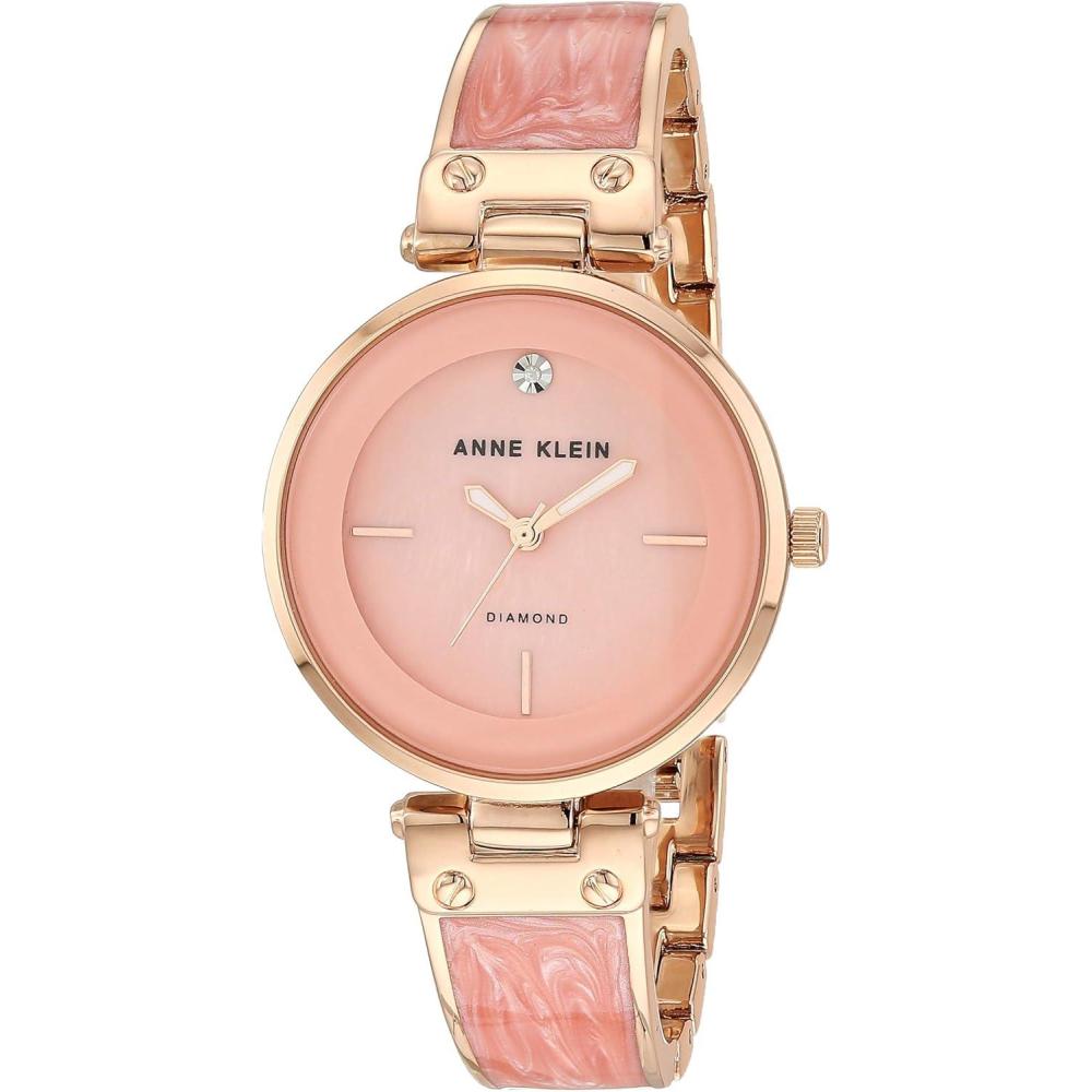 imageAnne Klein Womens Genuine Diamond Dial Bangle WatchLight PinkRose