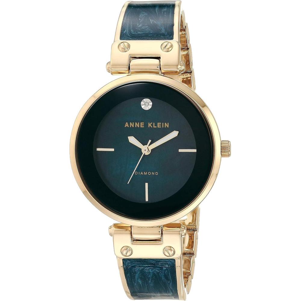 imageAnne Klein Womens Genuine Diamond Dial Bangle WatchNavy BlueGold
