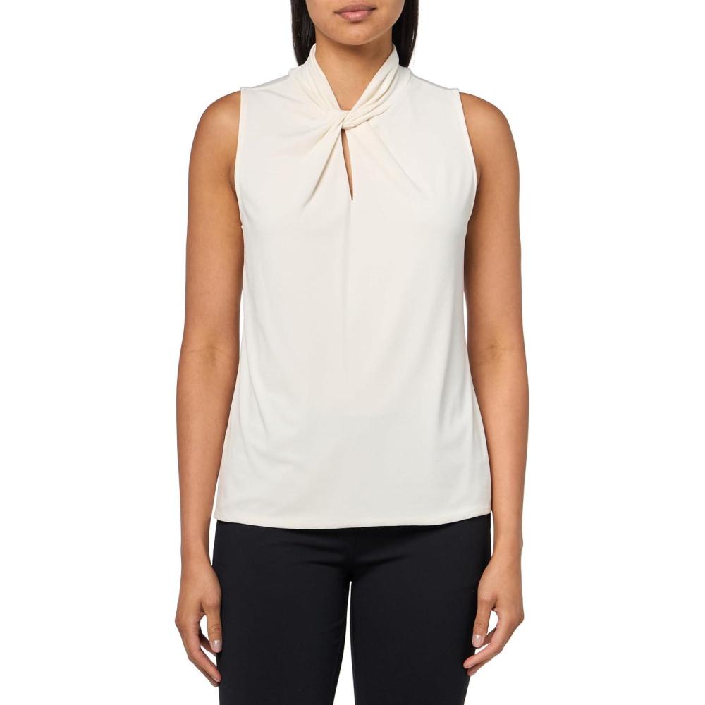 imageAnne Klein Womens Moss Crepe Sl Twist Neck W KeyholeWhite Dove