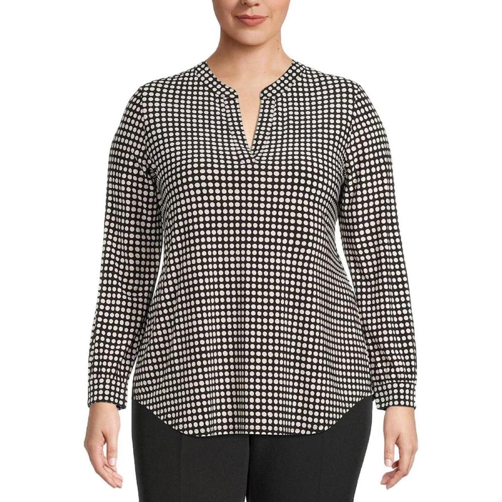 imageAnne Klein Womens Plus Size Printed Ity Split Neck TunicBlack