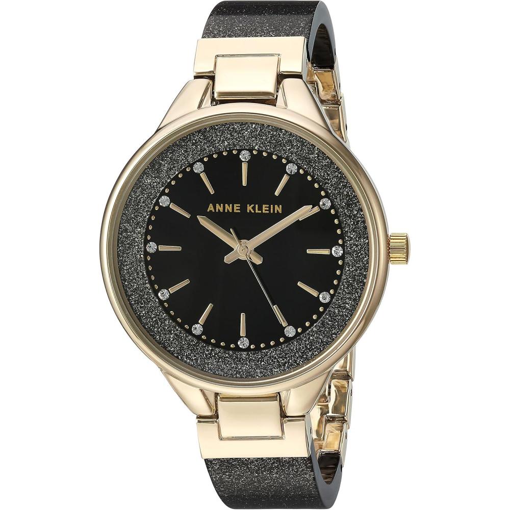 imageAnne Klein Womens Premium Crystal Accented Resin Bangle WatchBlackGold