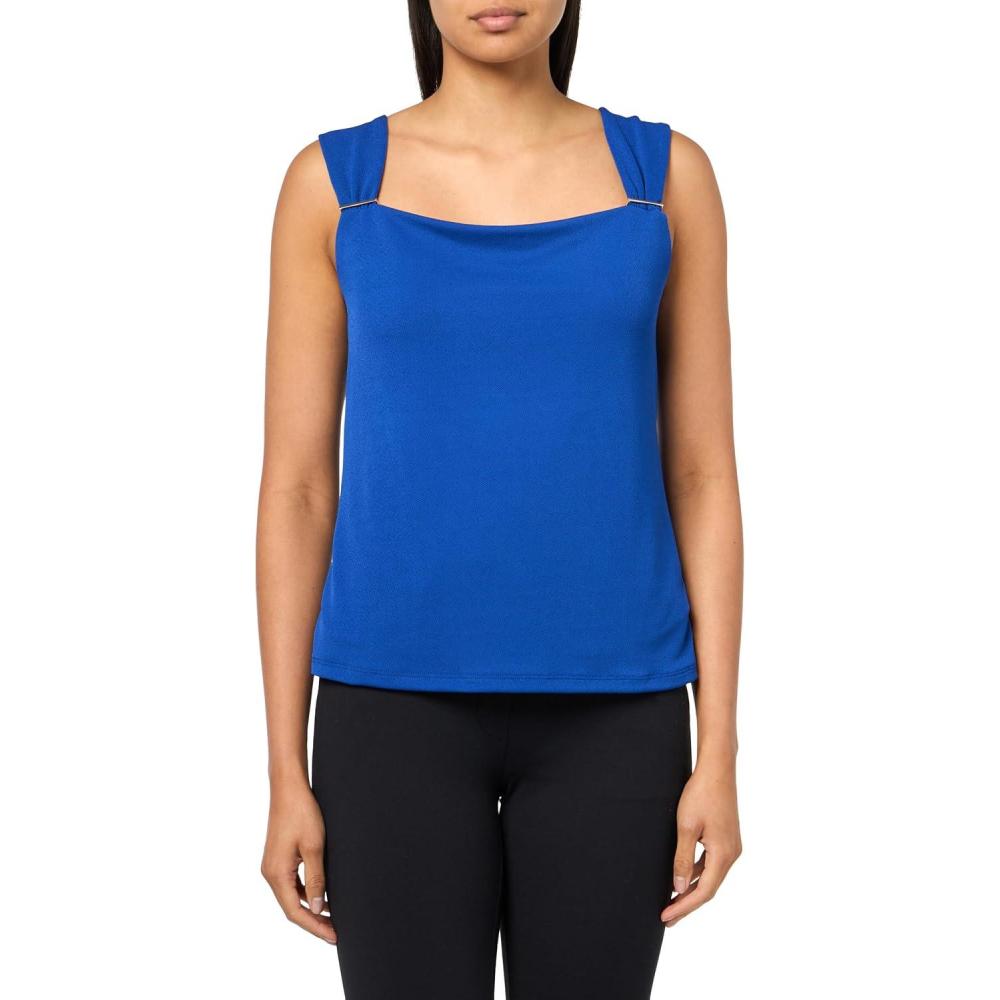 imageAnne Klein Womens Txtrd Knit Crepe Shirred Strap Sq Nk CamSantorini Blue