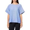 Anne Klein Womens Dolman Sleeve Blouse W Trim(Santorini Blue/Brt Wht)