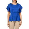 Anne Klein Women’s Smocked Waist Flutter SLV Blouse(Santorini Blue)