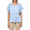 Anne Klein Women’s Smocked Waist Flutter SLV Blouse(Surf Blue)