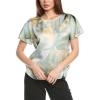 Anne Klein Womens Ss Blouse W Bateau Neckline(Soft Aloe Multi)