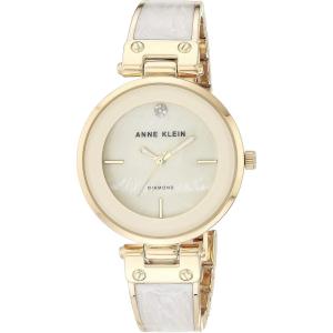 Anne Klein Women’s Genuine Diamond Dial Bangle Watch(Ivory/Gold)
