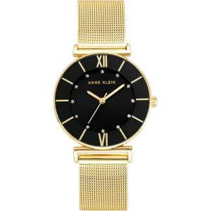 Anne Klein Women’s Glitter Accented Mesh Bracelet Watch(Gold/Black)