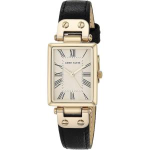 Anne Klein Women’s Leather Strap Watch, AK/3752(Black/Gold)