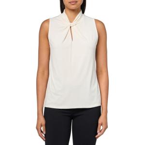 Anne Klein Women’s Moss Crepe Sl Twist Neck W Keyhole(White Dove)