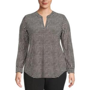 Anne Klein Women’s Plus Size Printed Ity Split Neck Tunic(Black)
