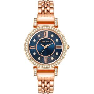 Anne Klein Women’s Premium Crystal Accented Bracelet Watch, AK/2928(Rose Gold/Blue)