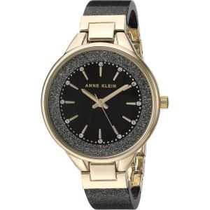 Anne Klein Women’s Premium Crystal Accented Resin Bangle Watch(Black/Gold)