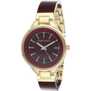 Anne Klein Women’s Premium Crystal Accented Resin Bangle Watch(Burgundy/Gold)