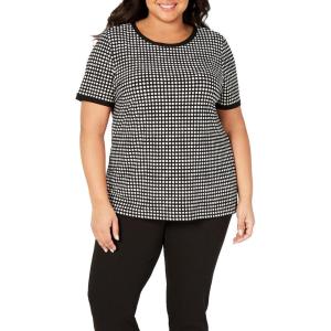 Anne Klein Women’s Printed Ity Button Back Top(Anne Black/Latte)
