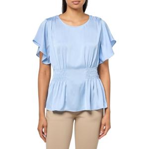 Anne Klein Women’s Smocked Waist Flutter SLV Blouse(Surf Blue)