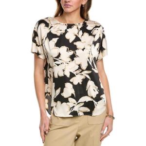 Anne Klein Womens Ss Blouse W Bateau Neckline(Anne Black Multi)