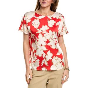 Anne Klein Womens Ss Blouse W Bateau Neckline(Poppy Multi)