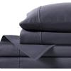 Anne Klein Reverie 100% Cotton Solid Sheet Set, Queen, Navy(Charcoal)