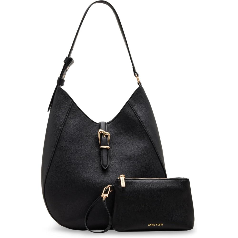 imageAnne Klein North South Hobo with Sculpted buckle detailing and pouch