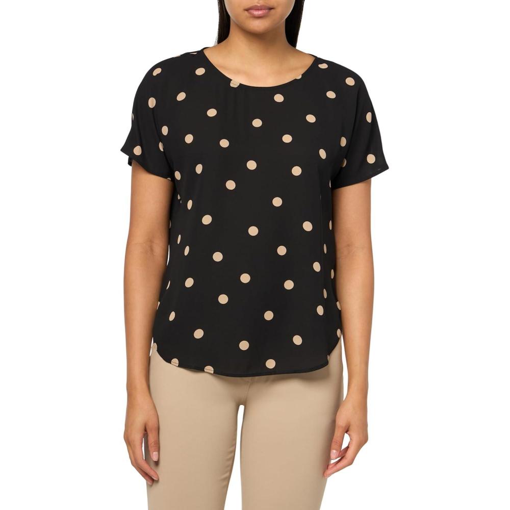 imageAnne Klein Womens Anne Klein Womens Short Sleeve Polka Dot TopAnne BlackLatte