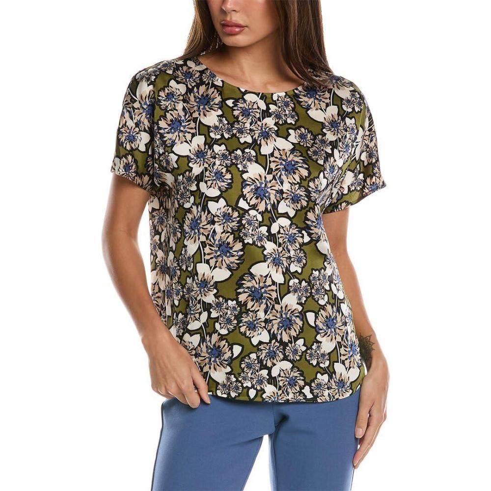 imageAnne Klein Womens Anne Klein Womens Short Sleeve Polka Dot TopFoliageWhite