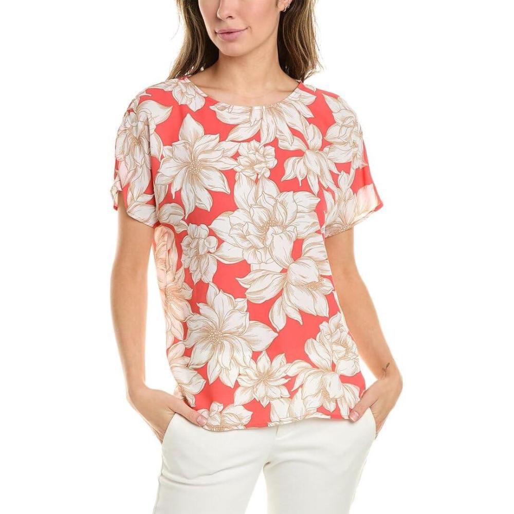 imageAnne Klein Womens Anne Klein Womens Short Sleeve Polka Dot TopJred Multi