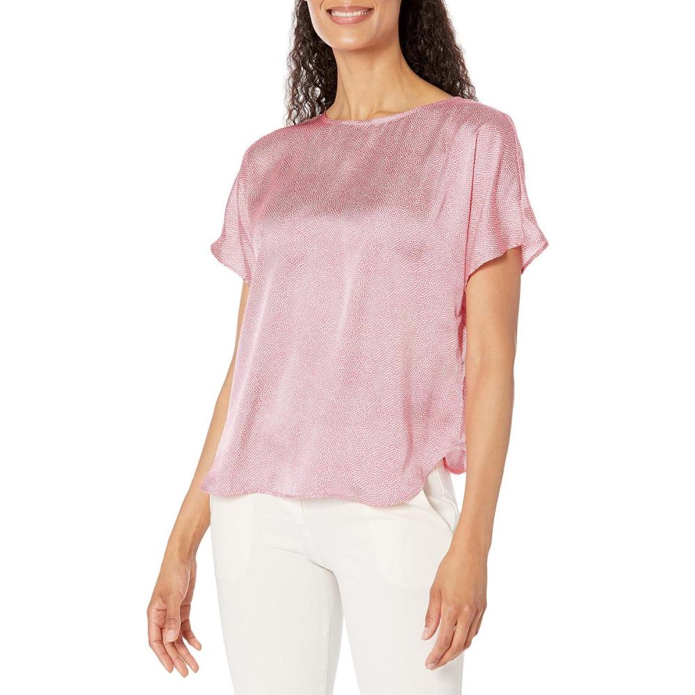 imageAnne Klein Womens Anne Klein Womens Short Sleeve Polka Dot TopLipstick Aloha