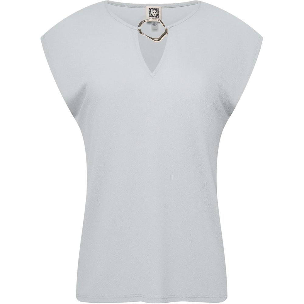 imageAnne Klein Womens Textured Knit Crepe Ext Shldr Keyhole toSoft Aloe