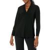 Anne Klein Women’s Long Sleeve Button Cuff V Neck Top(Asphalt)