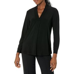 Anne Klein Women’s Long Sleeve Button Cuff V Neck Top(Asphalt)
