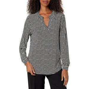 Anne Klein Womens Printed Ity Split Neck TunicTunic Shirt(Anthracite/Amethyst)