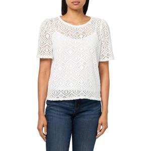 Anne Klein Women’s Puff Diamnd Lace Ss Jwl Nk Tee(Bright White)