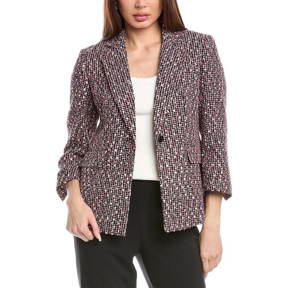 imageAnne Klein Womens Tweed Notch Collar Jacket with Flap PktsAnne Black Multi