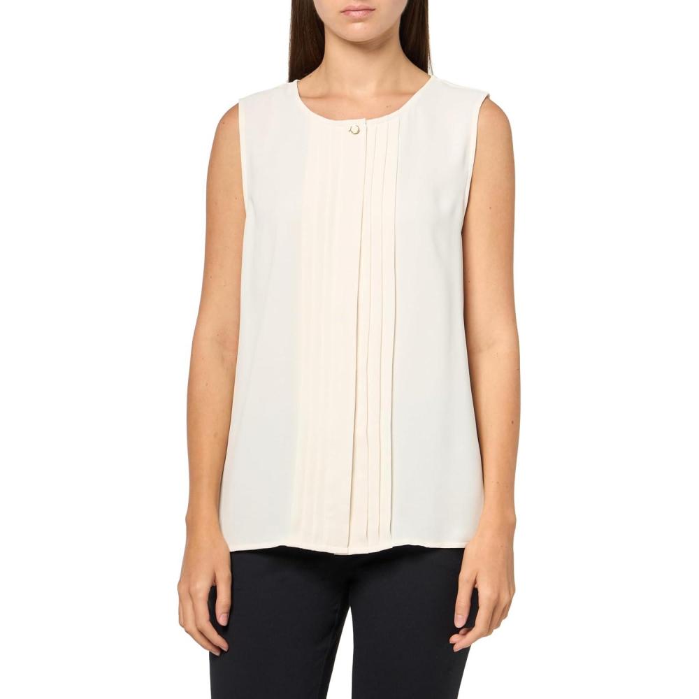 imageAnne Klein Womens Pleated Frt Sleeveless BlouseWhite Dove