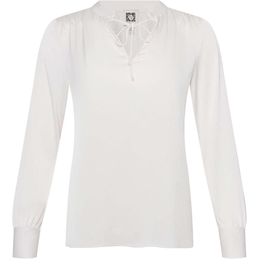 imageAnne Klein Womens Tie Neck Ls Blouse W Stand CollarWhite Dove