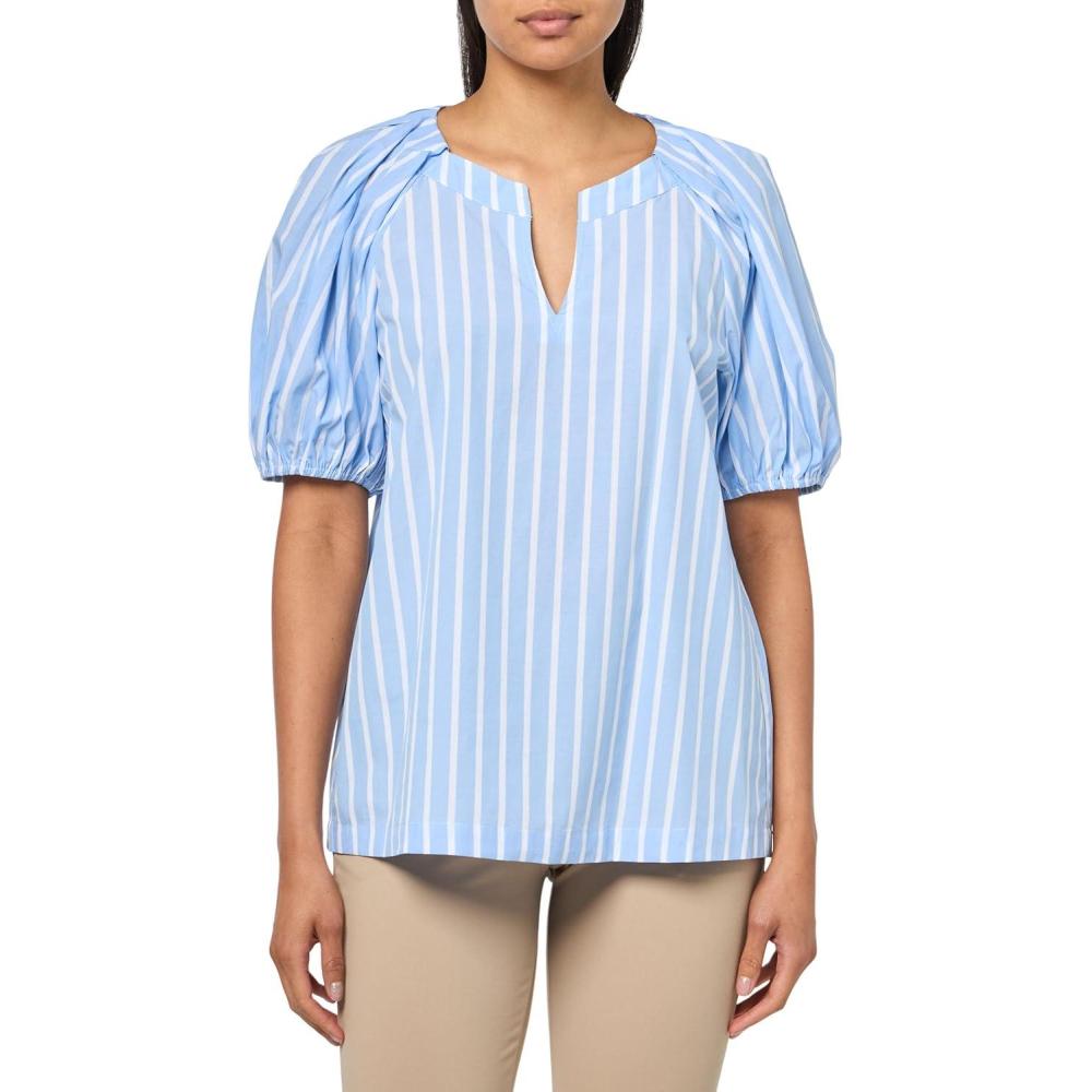 imageAnne Klein Womens Vneck Blouse W Raglan Puff SleevesSurf BlueBright White