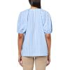Anne Klein Womens Vneck Blouse W Raglan Puff Sleeves(Surf Blue/Bright White)