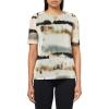 Anne Klein Women’s Printed Mesh Elbow SLV Ruched Shldr Tee(White Dove Multi)