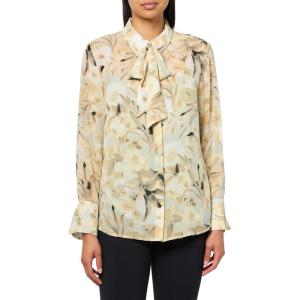 Anne Klein Womens Bttn Frt Ls Shirt W Removeable Tie(Soft Aloe Multi)