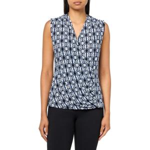 Anne Klein Womens Printed Ity Sl Shirred Surplice Top(Anne Black Multi)