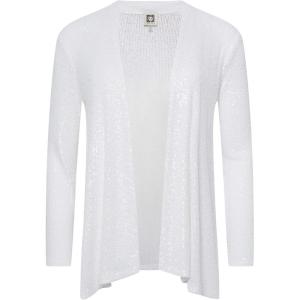 Anne Klein Women’s Sequin Mesh 3q Ruched Neck Hi Lo Cardiga(Bright White)