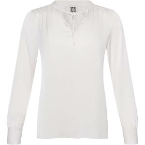 Anne Klein Womens Tie Neck Ls Blouse W Stand Collar(White Dove)