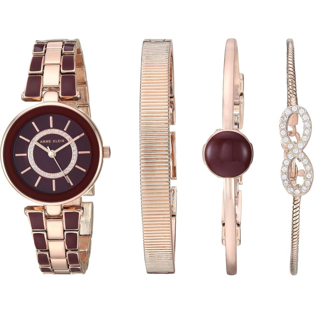 imageAnne Klein Womens AK3286BKST Premium Crystal Accented GoldTone and Black Watch and Bracelet SetBurgundyRose Gold